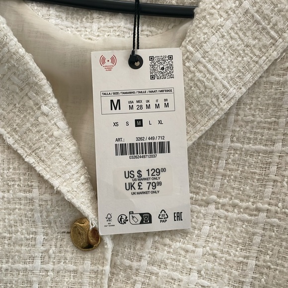 NWT Zara Off‑White Tweed Jacket M – Gold Button Blazer Elegant‎ Chic - Picture 6 of 7